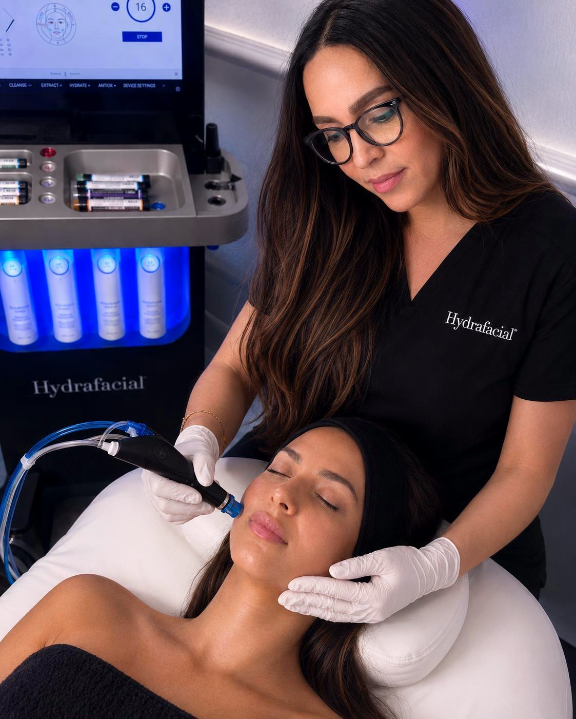 Hydrafacial treatment in progress at Palm Beach Cosmetic Medicine, Wellington FL