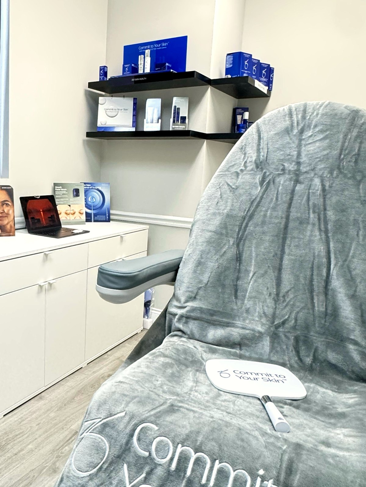 Treatment room with ZO Skin Health products at Palm Beach Cosmetic Medicine, Wellington FL
