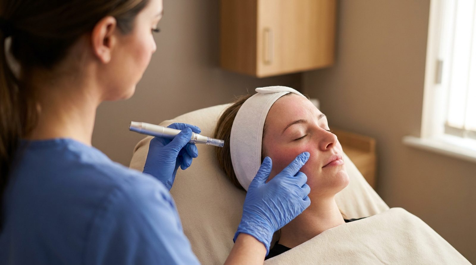 Medical microneedling treatment in progress at Palm Beach Cosmetic Medicine in Wellington, FL